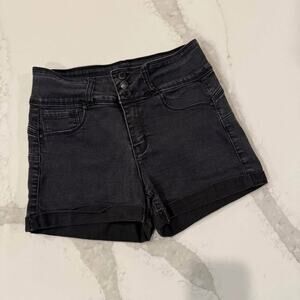 Wax Jean Butt I Love You Denim Jean Shorts Women M HighRise Black Cuffed Stretch